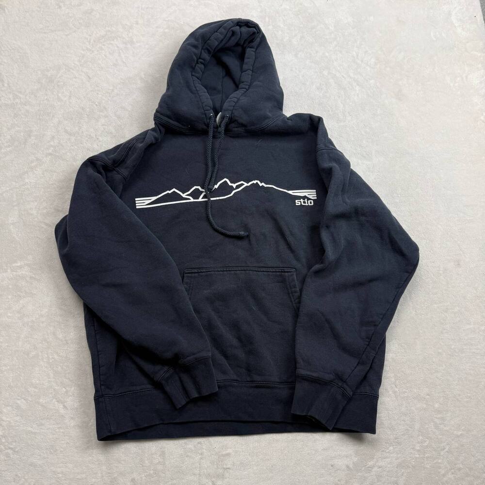 Stio Men's Hoodie Black Size L Mountain Graphic Pullover Sweatshirt